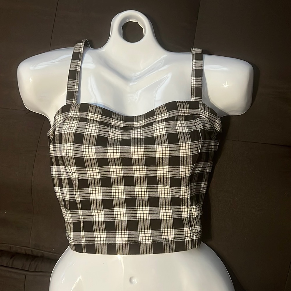 Checkered Adjustable Crop Top - Black and White